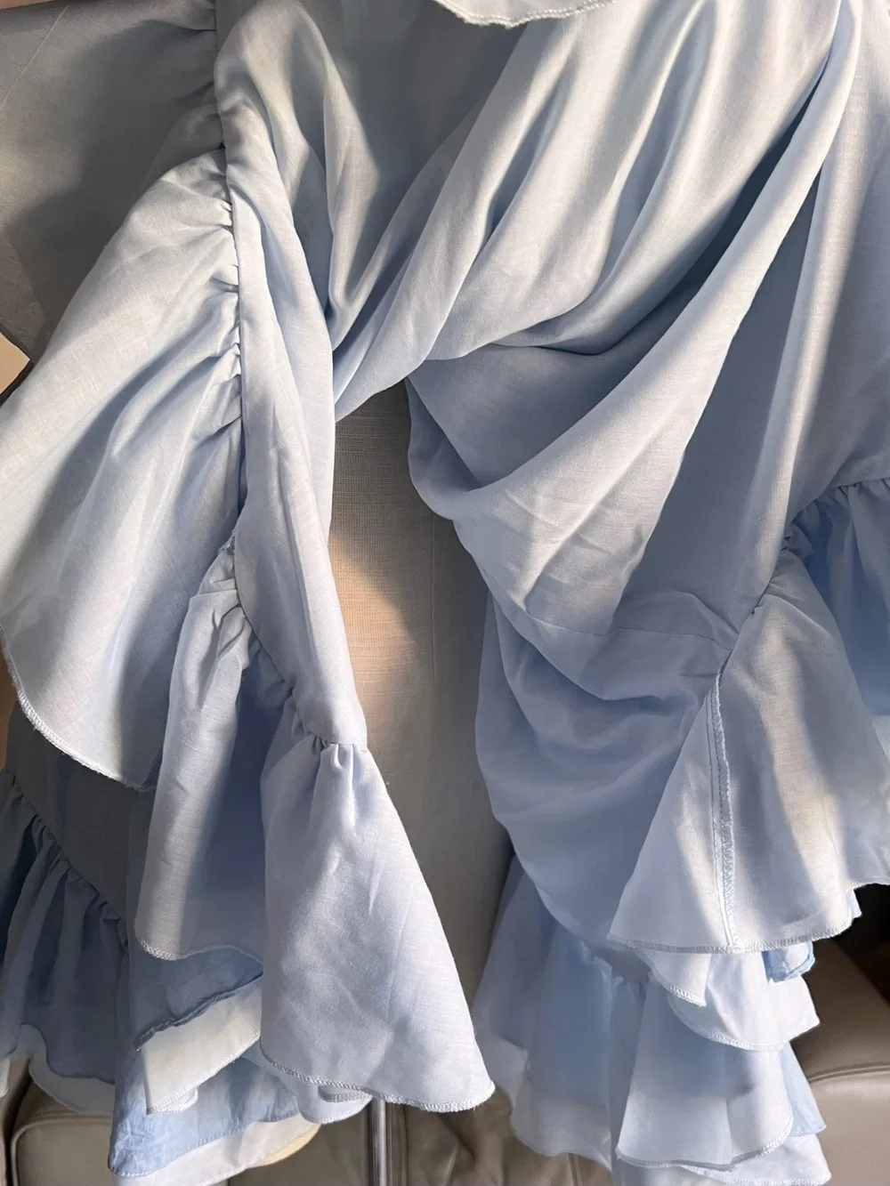 Babydoll Mini Dress Sz M Linen Blend Light Blue Ruffle Spaghetti Strap Angelic_3